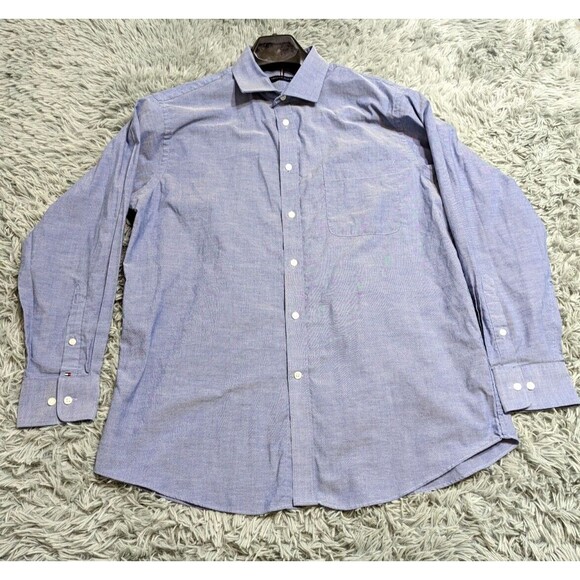 Tommy Hilfiger Dress Shirt Mens Size 16-16 1/2 Neck 32/33 Arms Wrinkle Free Blue - Picture 1 of 11